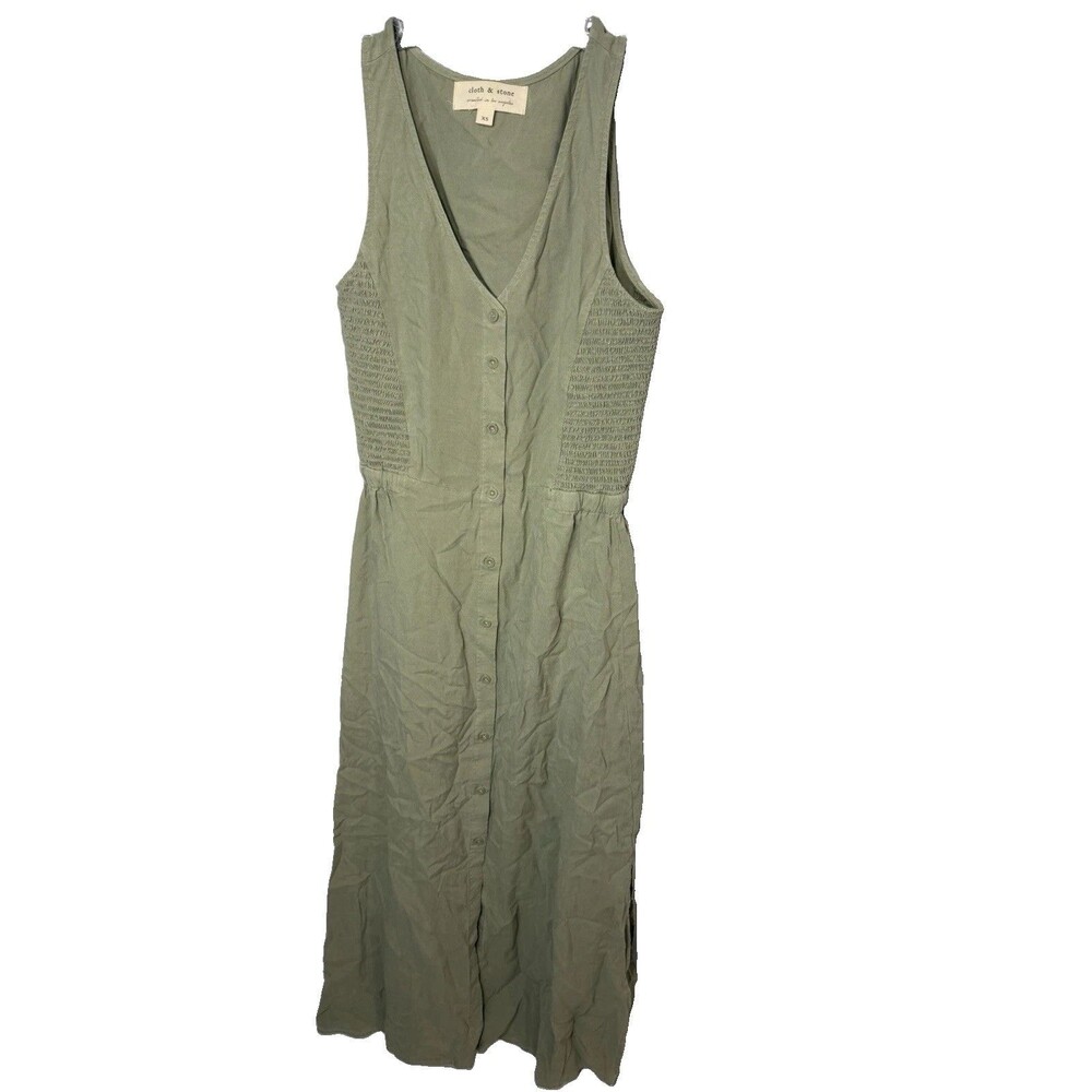 Cloth & Stone Green Button Front Sleeveless Midi Dress Size Xs